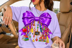Purple Teacher Bow PNG with Books and School Charms Product Image 1