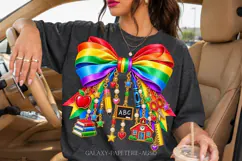 Rainbow Teacher Bow PNG with School Charms Product Image 3