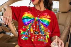 Rainbow Teacher Bow PNG with School Charms Product Image 2