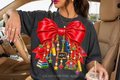 Red Teacher Bow PNG with Apple and School Charms Product Image 1