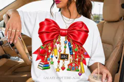 Red Teacher Bow PNG with Apple and School Charms Product Image 2