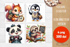 School square coaster for sublimation, cute animal png Product Image 1