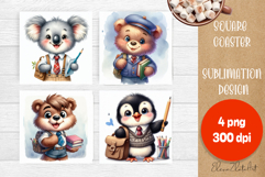 School square coaster for sublimation, cute animal png Product Image 1