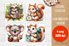 School square coaster for sublimation, cute animal png Product Image 1