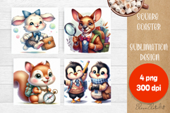 School square coaster for sublimation, cute animal png Product Image 1
