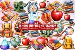 School Supplies Watercolor Clipart, Back to School Clipart Sublimation, Back to School Sublimation Clipart, Back to School Watercolor, Watercolor Back to School, Watercolour Back to School, Back to School Watercolor Bundle, Back to School Clipart Bundle, 