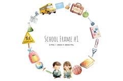 Watercolor Back to school frame. PNG School supplies borders Product Image 2