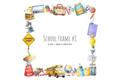 Watercolor Back to school frame. PNG School supplies borders Product Image 3