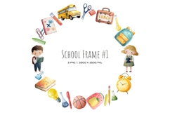 Watercolor Back to school frame. PNG School supplies borders Product Image 4
