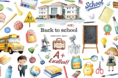 Watercolor Back to school clipart. School supplies PNG Product Image 1