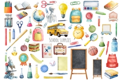 Watercolor Back to school clipart. School supplies PNG Product Image 2