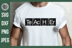 Science Teacher written in Periodic Elements, shown in black on a white mens shirt. SVG, JPEG, PNG, and DXF file types available