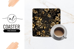 Gold Floral Pattern on Black Background with Swirls Product Image 1