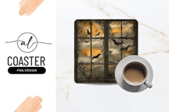 Halloween Window with Bats and Orange Sky Illustration Product Image 1