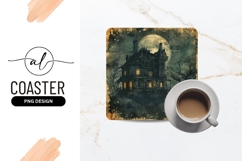 Spooky Haunted House with Glowing Windows Under Full Moon Product Image 1