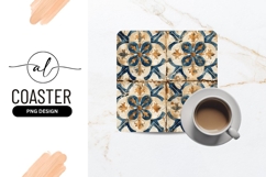 Decorative Tile Pattern with Blue and Gold Floral Motifs Product Image 1