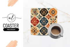 Decorative Floral Tile Pattern in Blue Orange Red and Cream Product Image 1