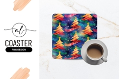 Colorful Christmas Tree Pattern with Stars on Dark Blue Product Image 1