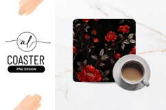 Red Floral Pattern on Black Background with Leaves Product Image 1