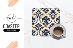 Navy Blue and Gold Damask Pattern on Cream Background Product Image 1