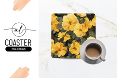 Yellow Flowers and Green Leaves Pattern on Dark Background Product Image 1