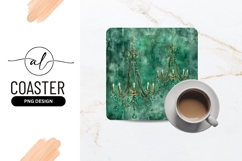 Two Emerald Green Chandeliers on Textured Teal Product Image 1