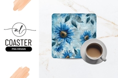 Watercolor Blue Sunflower Floral Pattern with Leaves Product Image 1