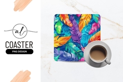 Colorful Feathers Overlapping on a Blue Tropical Leaf Product Image 1