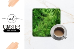 Green Tropical Leaves Background Texture with Square Coaster Product Image 1