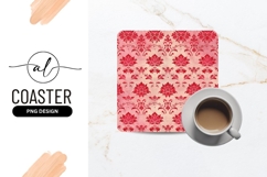 Red Floral Damask Pattern on Pink and Beige Textured Product Image 1