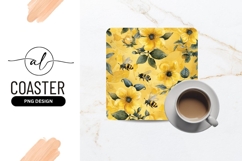 Watercolor Bees and Yellow Flowers Pattern on a Sunny Yellow Product Image 1