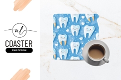Smiling Cartoon Teeth and Hearts Pattern on Blue Background Product Image 1
