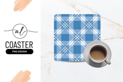 Blue and White Plaid Pattern Diagonal Lines Square Coaster Product Image 1