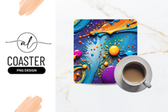 Vibrant Paint Splatter Abstract Square Coaster Png Product Image 1