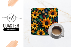 Colorful Floral Paper Art Square Coaster Png Product Image 1