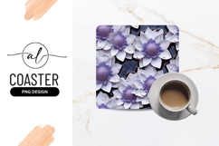 White and Purple Floral Pattern with Water Droplets on Dark Product Image 1