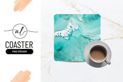 Turquoise Abstract Ink Flow Square Coaster Png Product Image 1