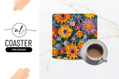 Colorful Quilled Flower Pattern Square Coaster Png Product Image 1