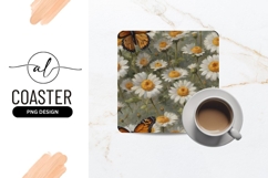 Daisies And Monarch Butterflies Art Square Coaster Product Image 1