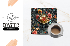 Ornate Floral Design Square Coaster Png Artwork Product Image 1