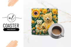 Quilled Paper Teddy Bears Floral Square Coaster Png Product Image 1