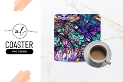 Floral Abstract Stained Glass Pattern Square Coaster Png Product Image 1