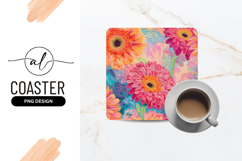 Colorful Artistic Floral Pattern Square Coaster Png Product Image 1