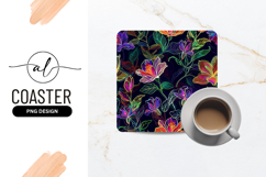 Neon Flowers Seamless Pattern For Square Coaster Png Product Image 1