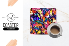 Colorful Abstract Stained Glass Square Coaster Png Product Image 1