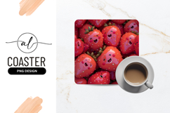 Cheerful Cartoon Strawberries Square Coaster Png Image Product Image 1