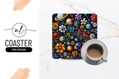 Floral Planets Colorful Pattern Square Coaster Png Product Image 1