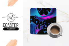 Blue And Pink Paint Splash On Black Square Coaster Product Image 1