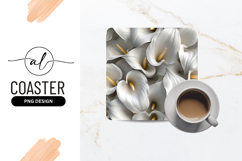 White Calla Lilies Seamless Pattern Square Coaster Product Image 1