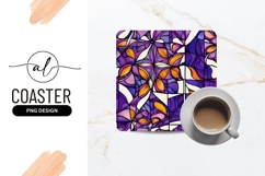 Abstract Floral Stained Glass Pattern Square Coaster Png Product Image 1